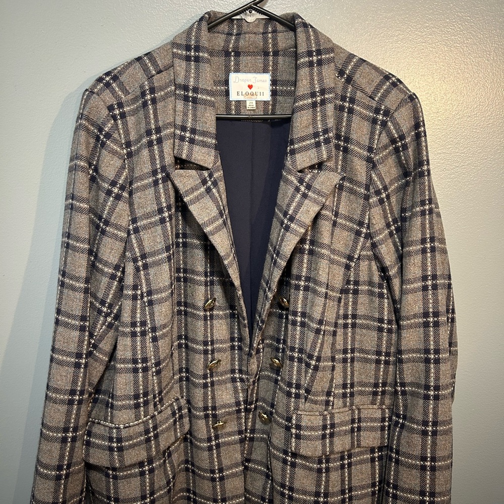 Eloquii Gray and Blue Plaid Blazer
